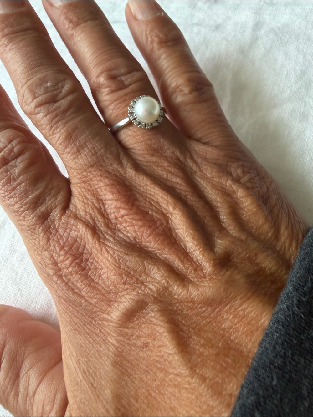 14K White Gold Pearl with Diamond Halo Ring